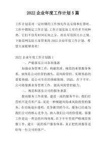 2022企业年度工作计划5篇