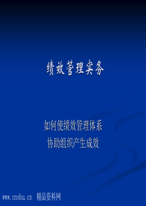 绩效管理实务——如何使绩效管理体系协助组织产生成效