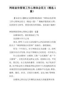 网络宣传管理工作心得体会范文（精选4篇）