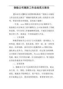 保险公司案防工作总结范文报告