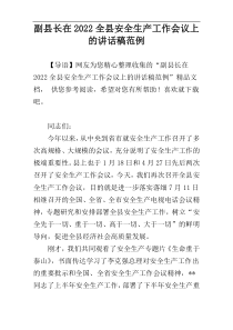 副县长在2022全县安全生产工作会议上的讲话稿范例