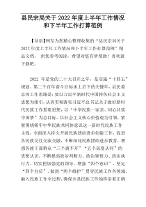 县民宗局关于2022年度上半年工作情况和下半年工作打算范例