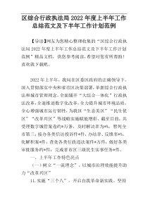 区综合行政执法局2022年度上半年工作总结范文及下半年工作计划范例