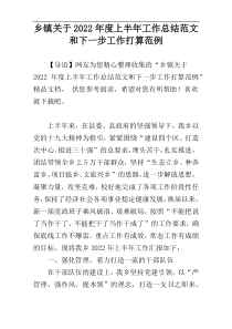 乡镇关于2022年度上半年工作总结范文和下一步工作打算范例