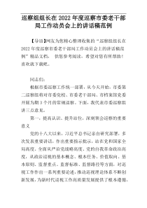 巡察组组长在2022年度巡察市委老干部局工作动员会上的讲话稿范例