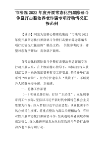 市法院2022年度开展常态化扫黑除恶斗争暨打击整治养老诈骗专项行动情况汇报范例