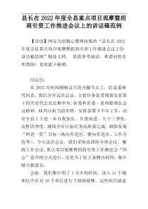 县长在2022年度全县重点项目观摩暨招商引资工作推进会议上的讲话稿范例