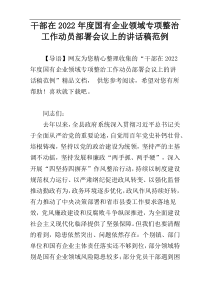 干部在2022年度国有企业领域专项整治工作动员部署会议上的讲话稿范例