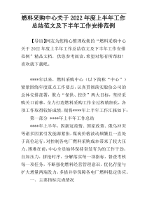 燃料采购中心关于2022年度上半年工作总结范文及下半年工作安排范例