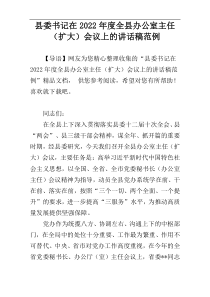 县委书记在2022年度全县办公室主任（扩大）会议上的讲话稿范例