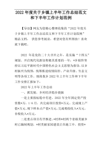 2022年度关于乡镇上半年工作总结范文和下半年工作计划范例