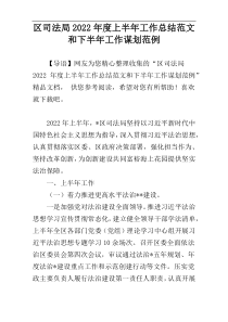 区司法局2022年度上半年工作总结范文和下半年工作谋划范例