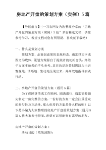 房地产开盘的策划方案（实例）5篇