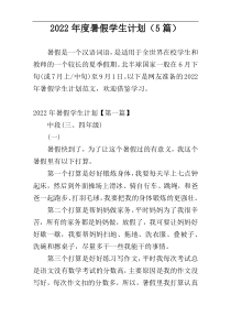 2022年度暑假学生计划（5篇）