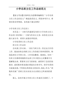 小学名班主任工作总结范文