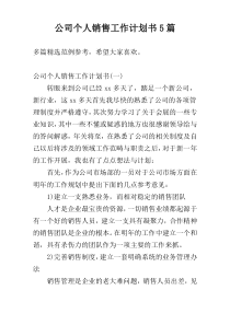 公司个人销售工作计划书5篇