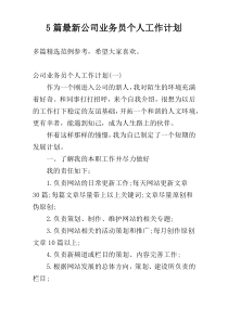 5篇最新公司业务员个人工作计划