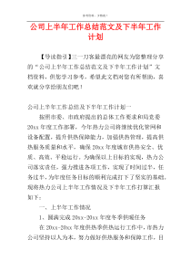 公司上半年工作总结范文及下半年工作计划