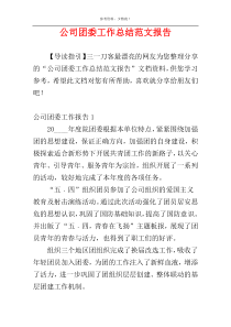 公司团委工作总结范文报告