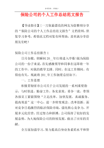 保险公司的个人工作总结范文报告