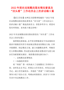 在巡视整改落实情况督查及“回头看”工作动员会上的讲话稿2022年度【5篇】