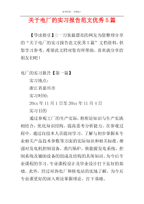 关于电厂的实习报告范文优秀5篇