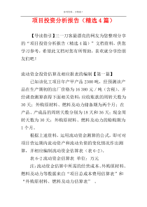 项目投资分析报告（精选4篇）