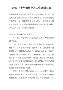 2022下半年销售个人工作计划5篇