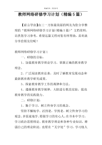 教师网络研修学习计划（精编5篇）