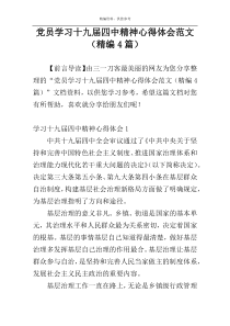 党员学习十九届四中精神心得体会范文（精编4篇）