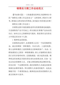 销售实习期工作总结范文