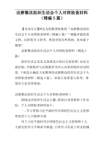 巡察整改组织生活会个人对照检查材料（精编5篇）