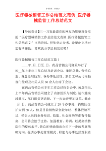 医疗器械销售工作总结范文范例_医疗器械监管工作总结范文