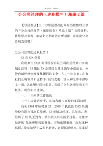 分公司经理的（述职报告）精编2篇