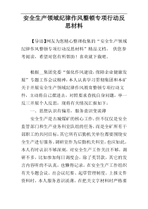 安全生产领域纪律作风整顿专项行动反思材料