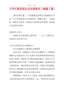 大学生敬老院社会实践报告（精编5篇）