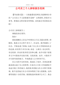 公司员工个人辞职报告范例