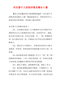 对支委个人的批评意见集合5篇