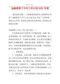 金融销售下半年工作计划2022年度