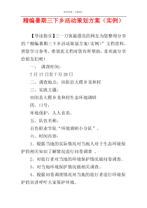 精编暑期三下乡活动策划方案（实例）