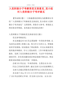 入党积极分子考察表党支部意见_党小组对入党积极分子考评意见