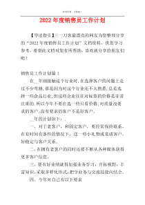 2022年度销售员工作计划