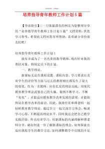 培养指导青年教师工作计划5篇