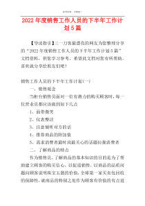 2022年度销售工作人员的下半年工作计划5篇