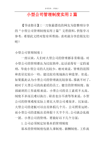 小型公司管理制度实用2篇