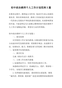 初中政治教师个人工作计划范例5篇