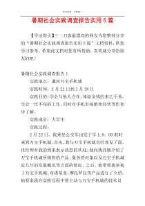 暑期社会实践调查报告实用5篇