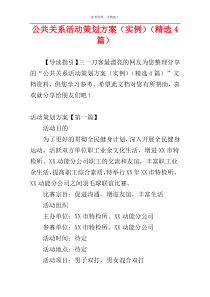 公共关系活动策划方案（实例）（精选4篇）