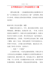 公司税务会计工作总结范文5篇