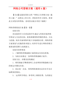 网络公司营销方案（通用4篇）